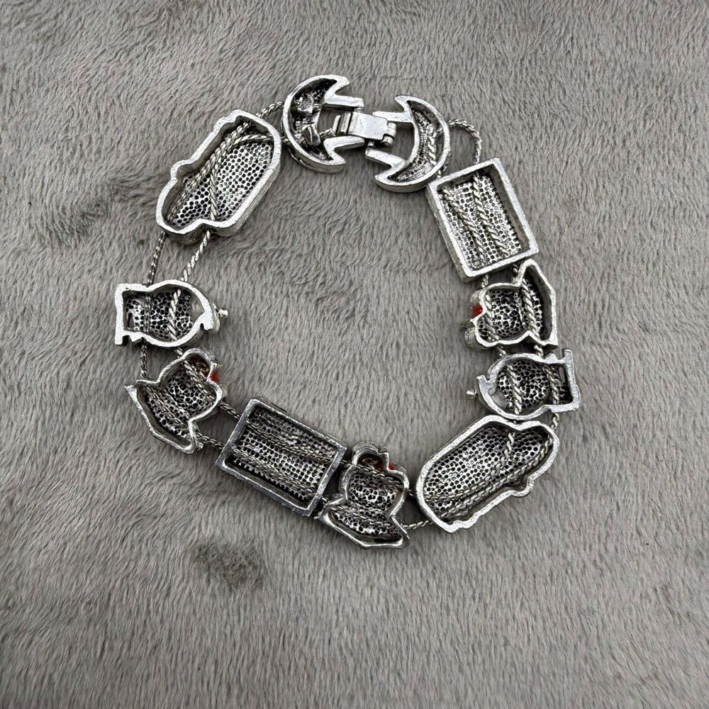 Teacher School Slide Charm Bracelet Silver Tone Enamel Bus Apple Books 7" - Picture 9 of 12